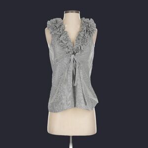 Sleeveless Ruffle V-Neck Tie Front Top — Black & White Stripe